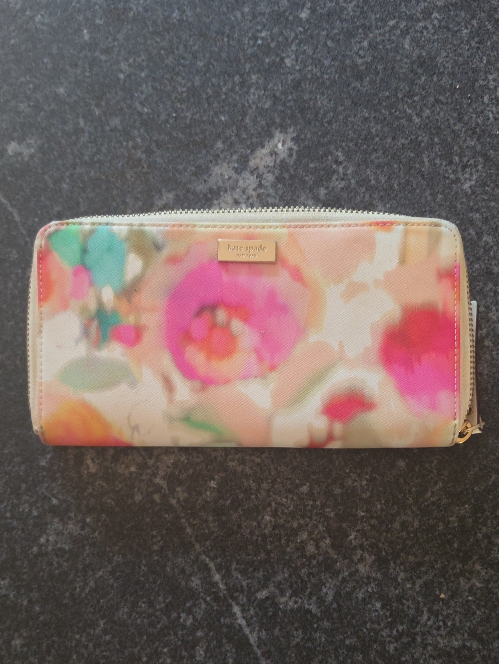 kate spade Watercolor Floral Zip Wallet in Pink and Coral